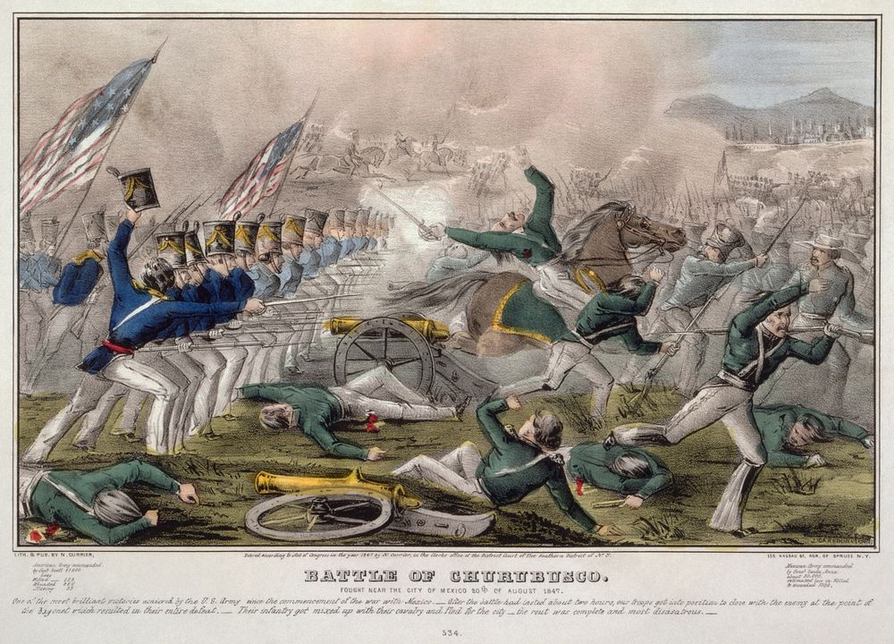 "Battle of Churubusco--Fought near the city of Mexico 20th of August 1847 / J. Cameron." Hand tinted lithograph