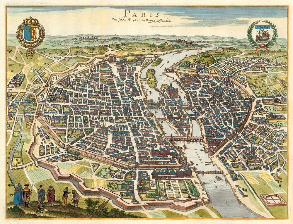 An old map of Paris, France. Facsimile index of the map.
