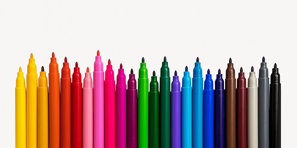 Colored pens collage element, stationery psd
