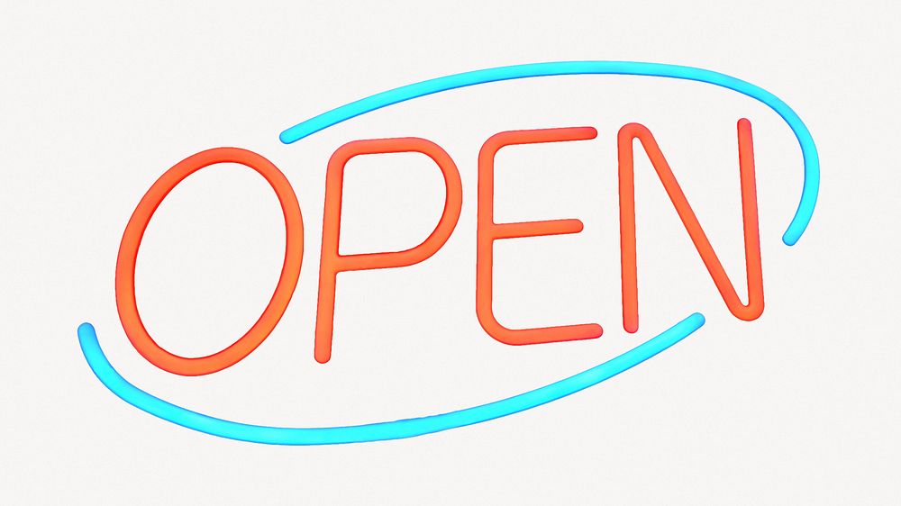 Open neon sign, isolated image psd