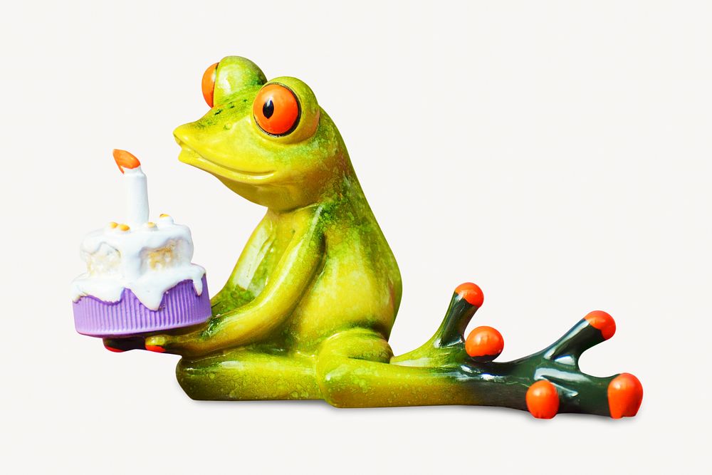 Frog holding birthday cake