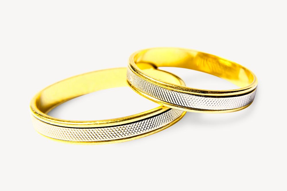 Gold wedding rings, isolated object image psd