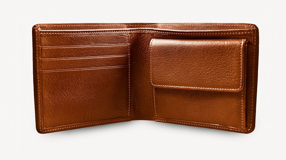 Brown leather wallet, isolated apparel image psd