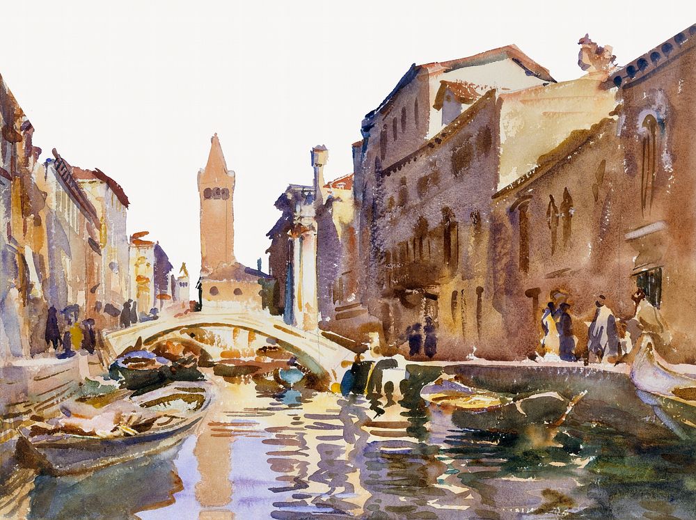 Sargent landscape border background, Venetian Canal, remixed by rawpixel