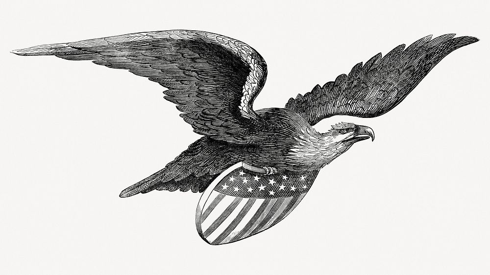 Vintage eagle carrying shield illustration psd