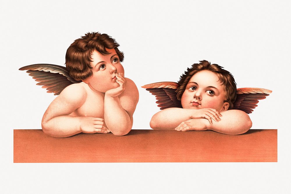 Cherubs after Raphael, vintage illustration  psd