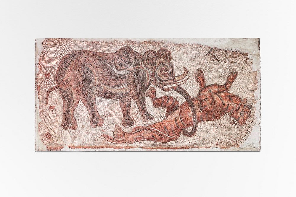 Elephant attacking a feline during late 4th-mid 5th century. Original from The Minneapolis Institute of Art. Digitally…