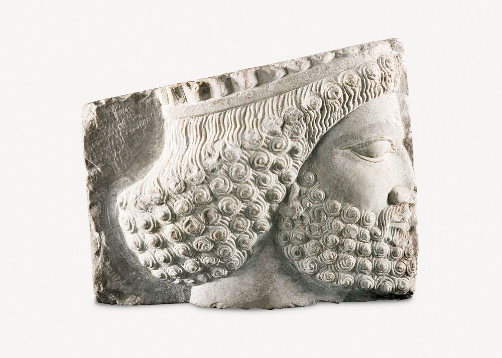 Vintage relief fragment with head of soldier psd