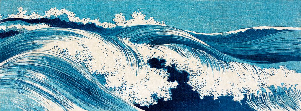 Ocean waves (1878-1940) vintage Japanese woodcut prints by Uehara Konen. Original public domain image from the Library of…