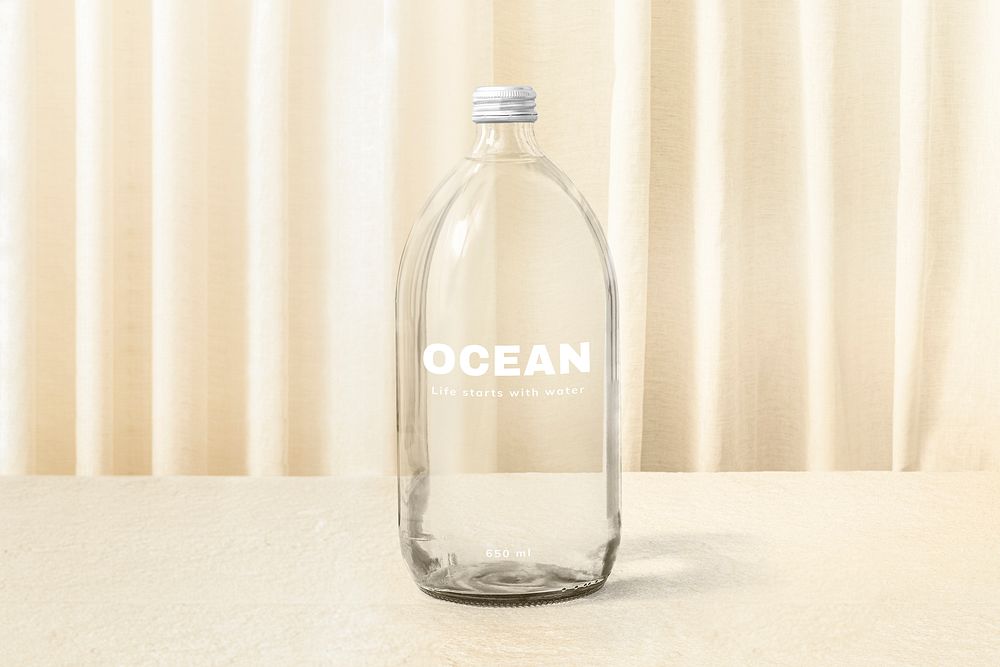 Glass bottle mockup psd, minimal branding
