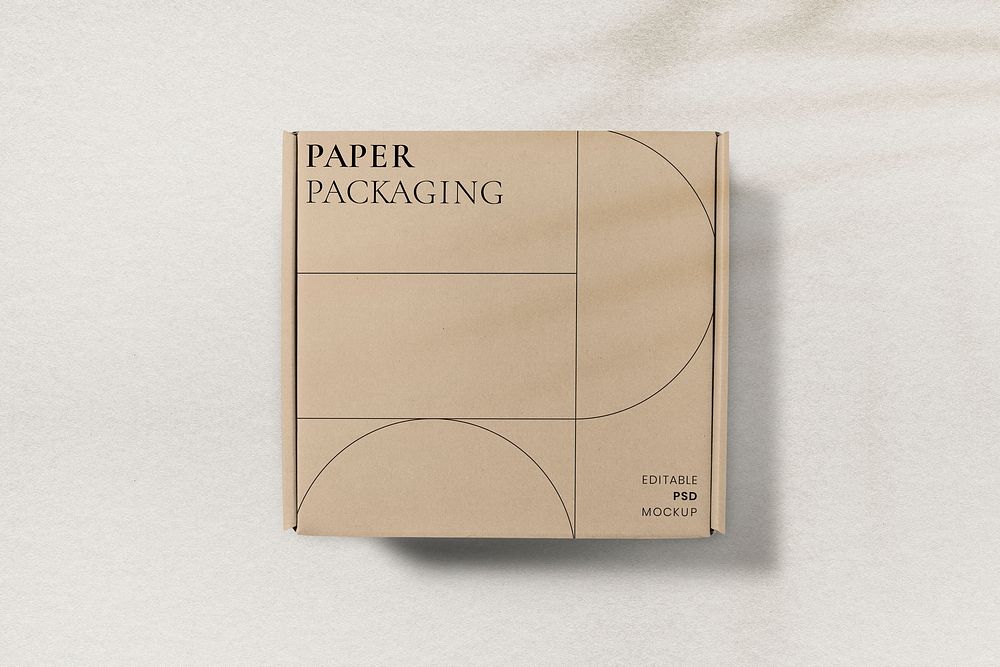 Box mockup, product packaging psd, parcel box flat lay design