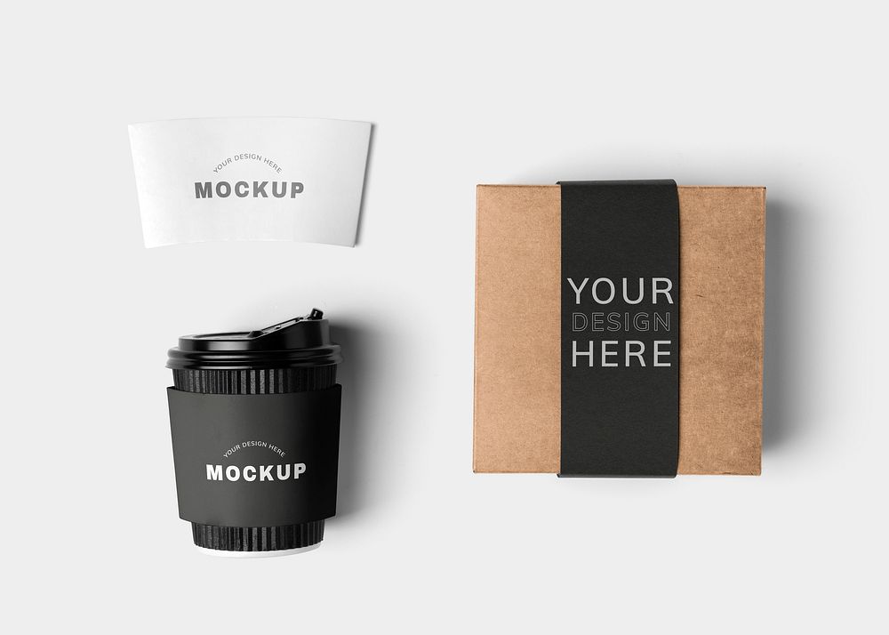 Product branding mockup psd, coffee sleeve and paper cup design psd
