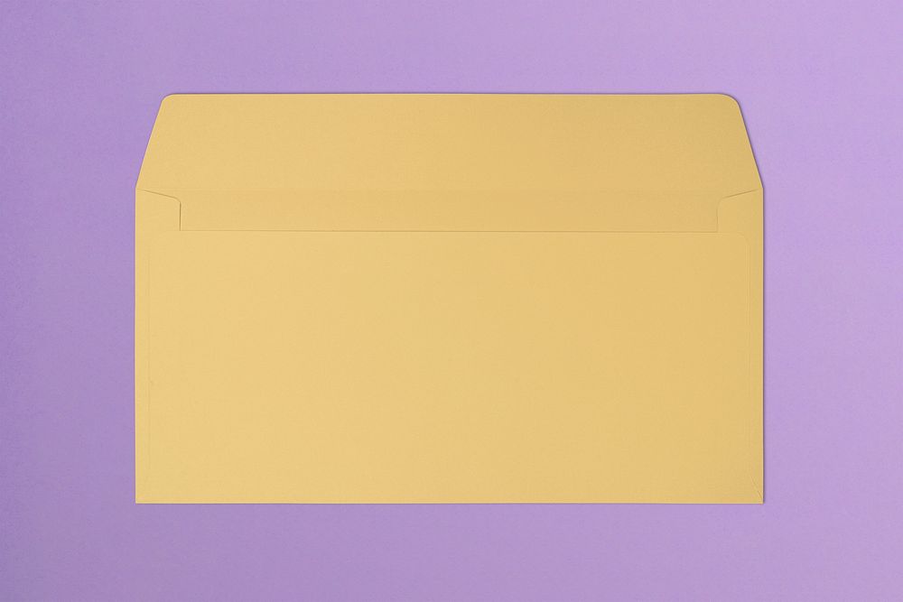 Yellow envelope mockup, aesthetic stationery, flat lay design, psd