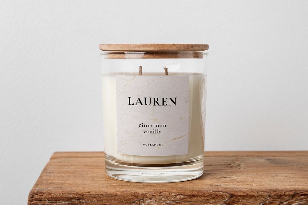 Scented candle jar label mockup, spa product psd