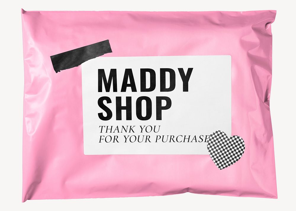 Pink shipping bag, product packaging 