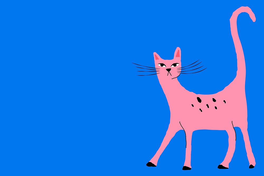 Pink cat on blue background