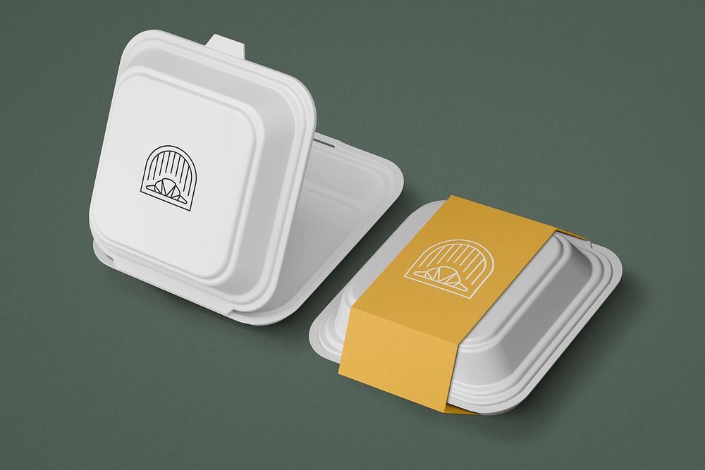 Takeout container mockup, waist band, food packaging for small business psd