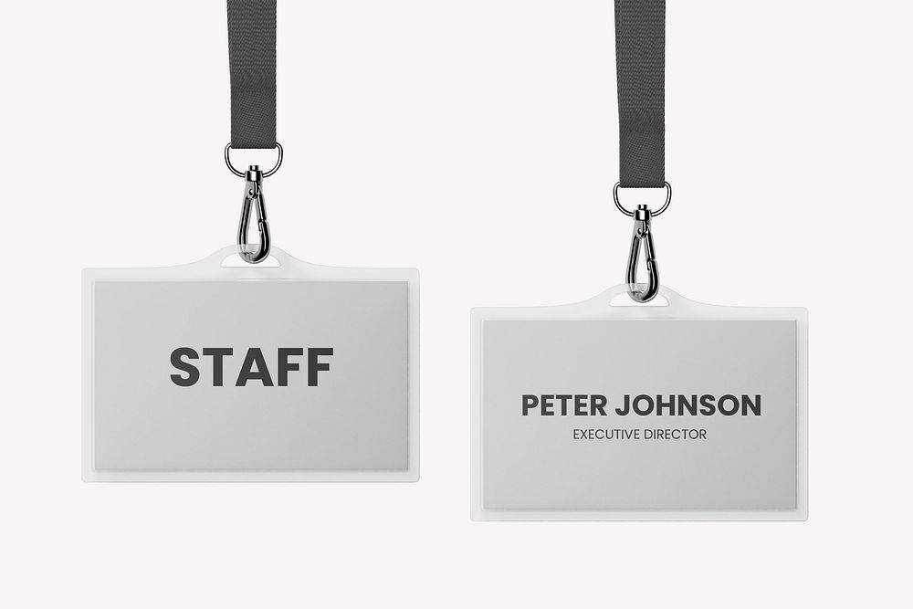 Two staff cards mockup, gray 3D design psd