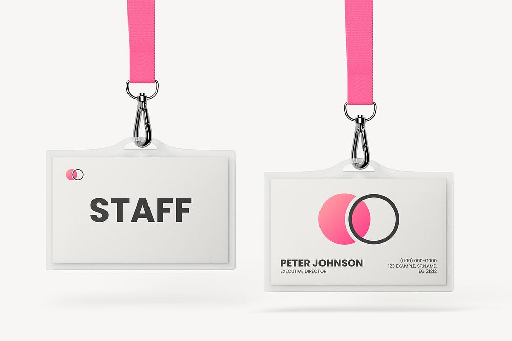 Staff cards mockup, pink 3D rendering design psd