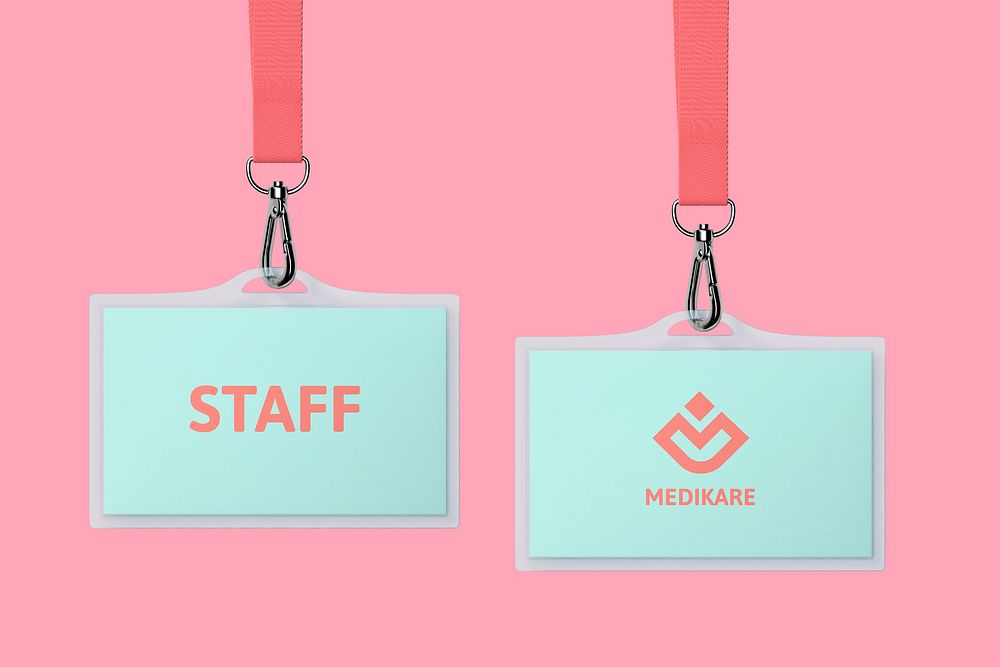 Staff cards mockup, pink 3D rendering design psd