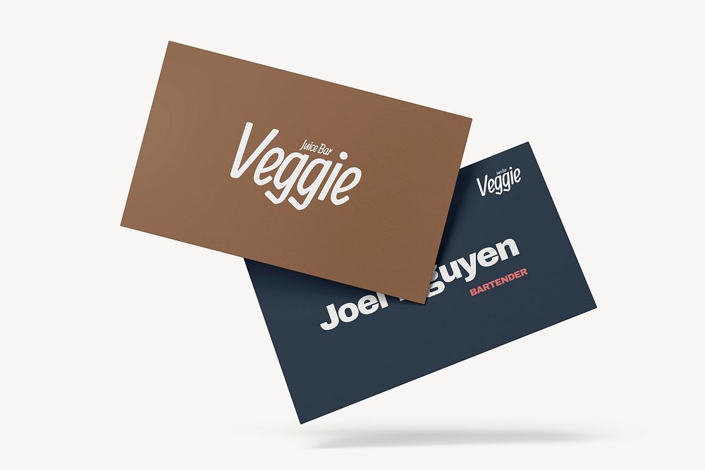 Two business cards mockup, brown & blue 3D design psd