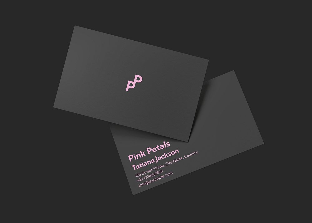 Two business cards mockup, black 3D design psd