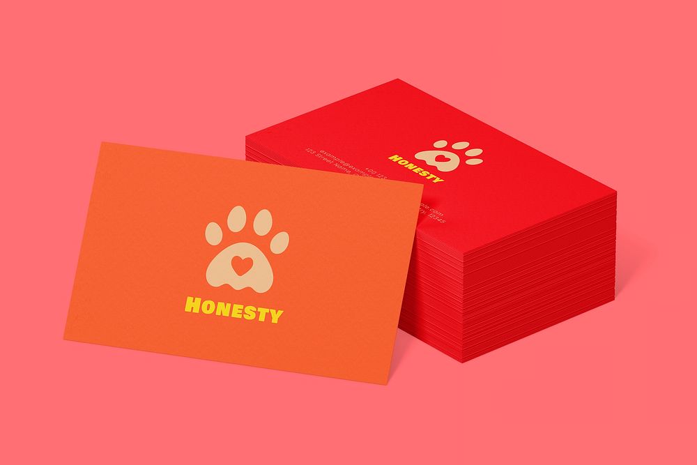 Business card mockup, red 3D rendering design psd