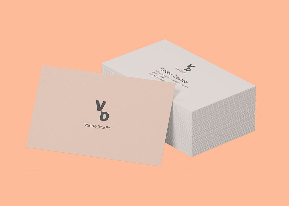 Business card mockup, orange 3D rendering design psd