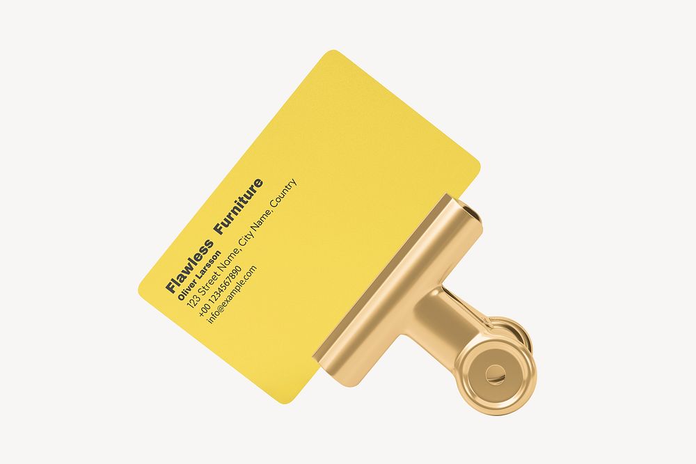 Business card mockup with clip, golden 3D design psd