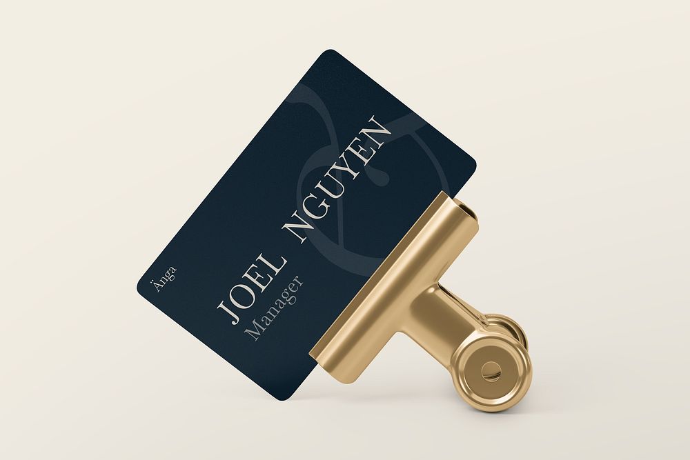 Business card mockup with clip, luxury 3D design psd
