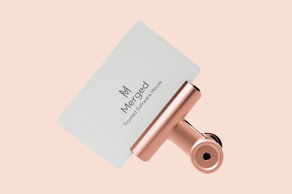 Business card mockup with clip, rose gold 3D design psd