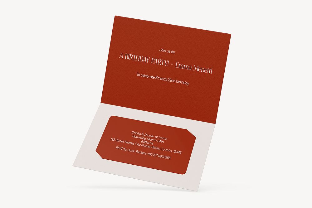 Invitation card mockup, red 3D design psd