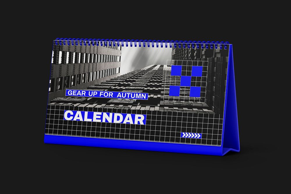 Desk calendar mockup, blue 3D rendering design psd