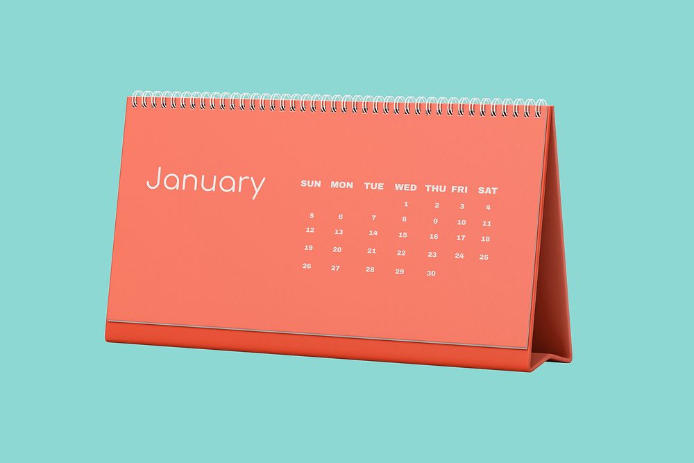 Desk calendar mockup, orange 3D rendering design psd