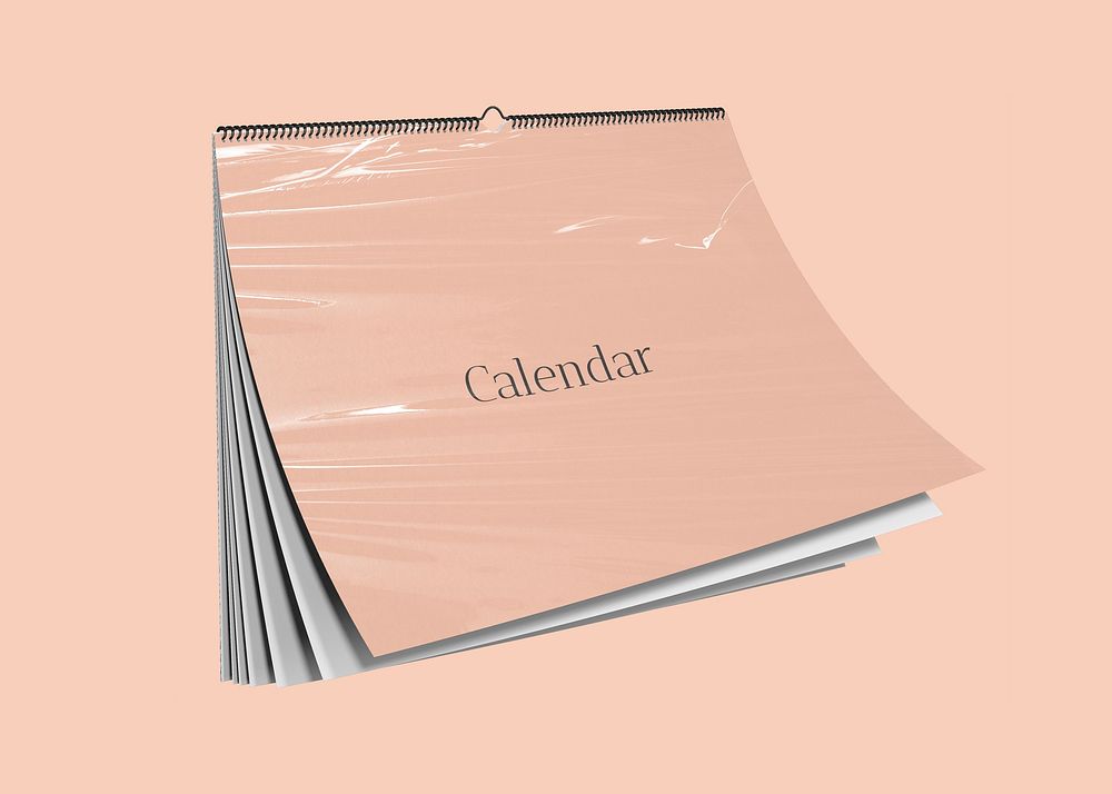 Hanging calendar mockup, peachy 3D rendering design psd