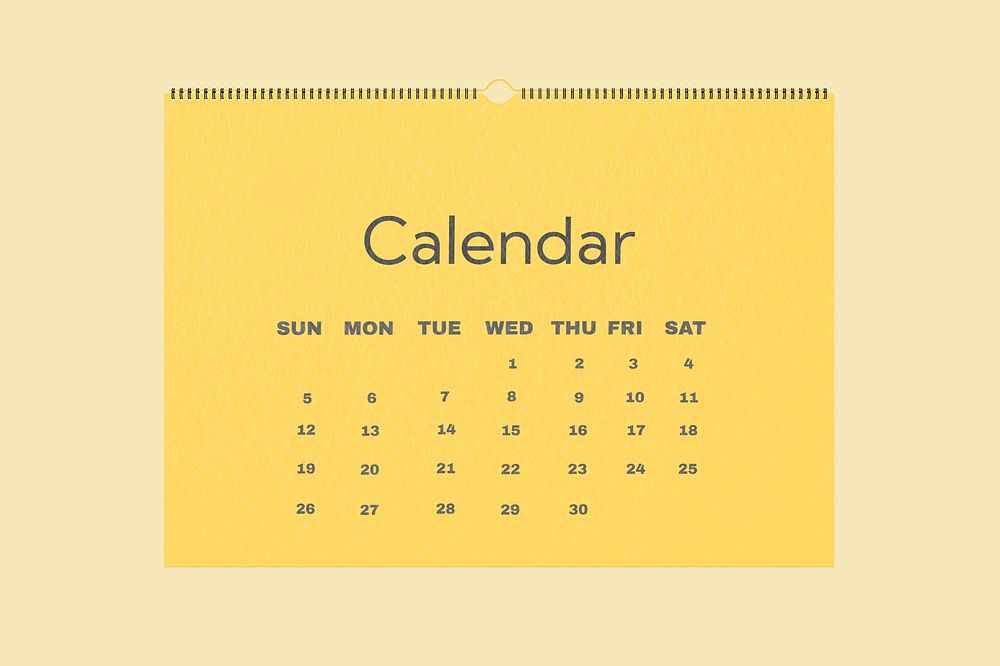 Wall calendar mockup, yellow 3D design psd