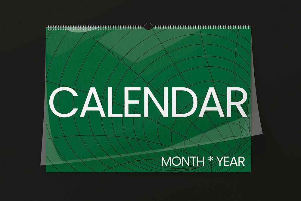 Wall calendar mockup, green 3D design psd