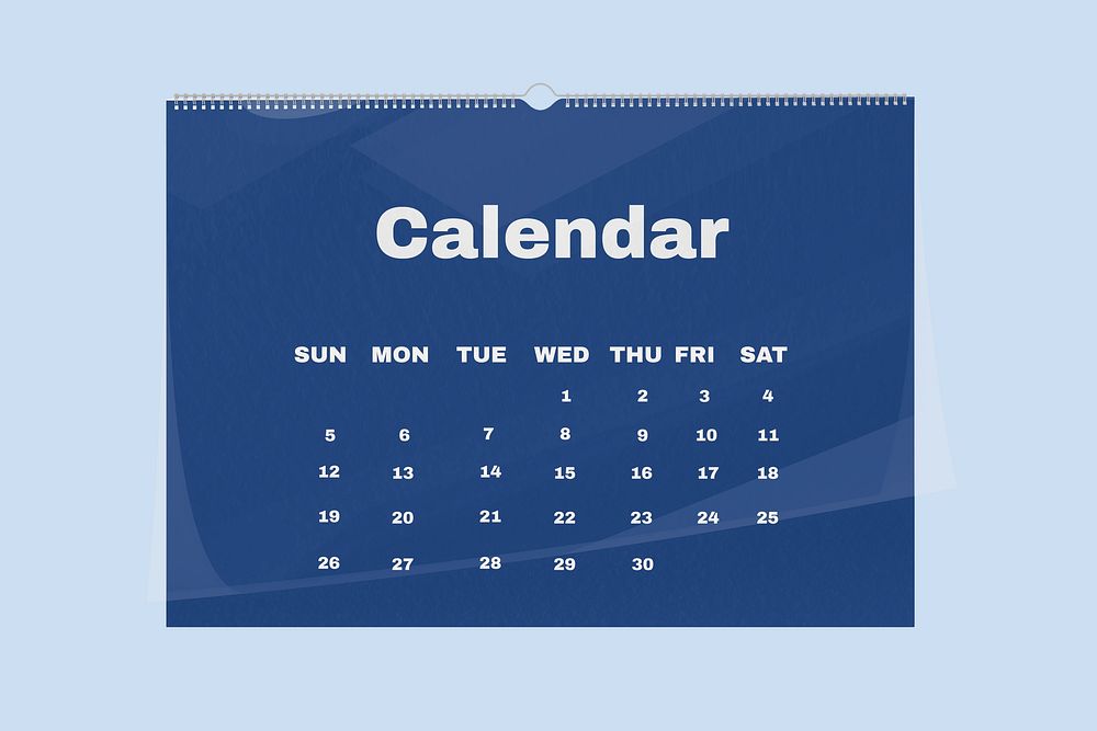 Wall calendar mockup, blue 3D rendering design psd