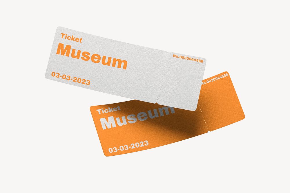 Museum ticket mockup, orange 3D rendering design psd