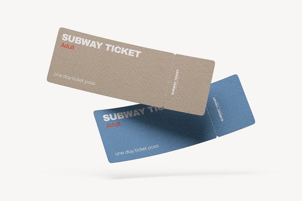 Subway ticket mockup, blue 3D rendering design psd
