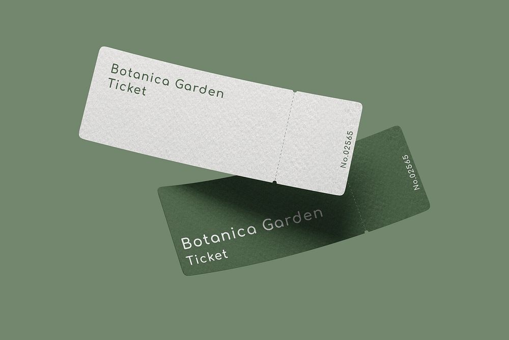 Event ticket mockup, green 3D rendering design psd