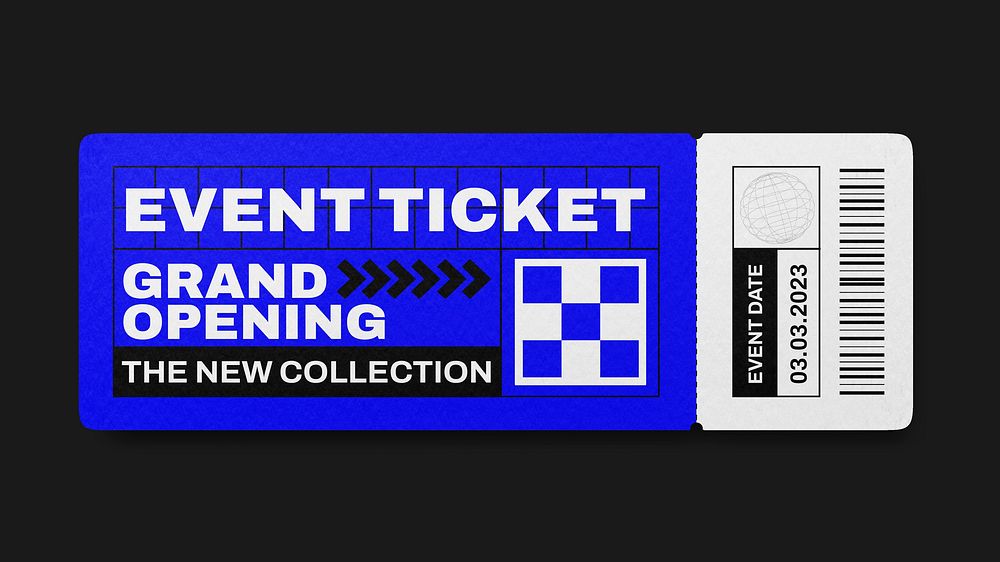 Event ticket mockup, blue 3D rendering design psd