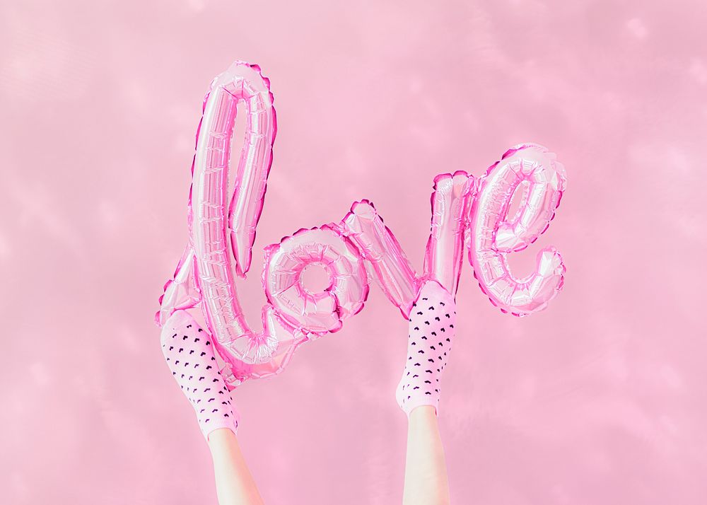 Glossy love balloon background, pink aesthetic