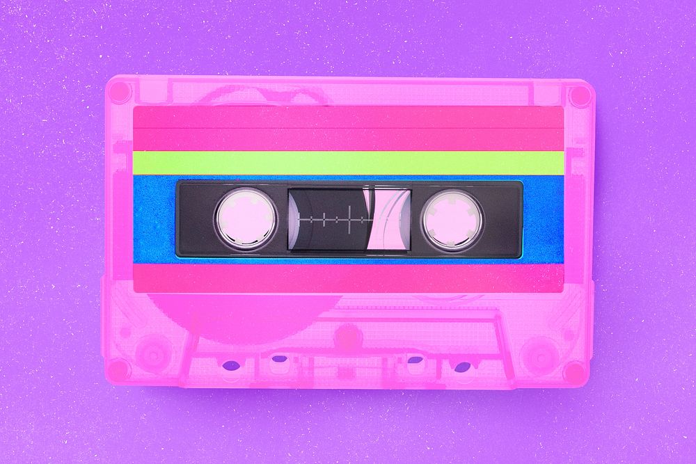 Pink cassette tape, retro funky design