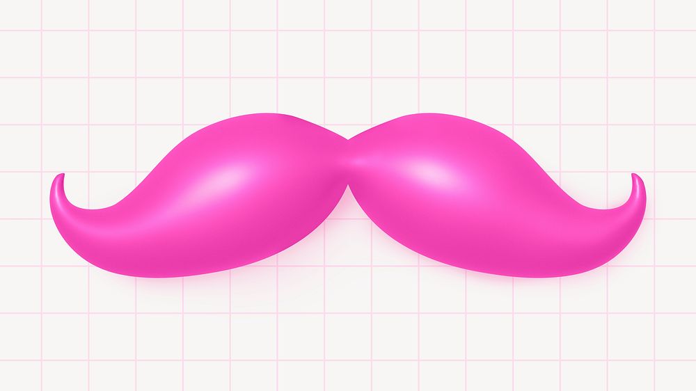 Pink mustache collage element, 3D rendering psd