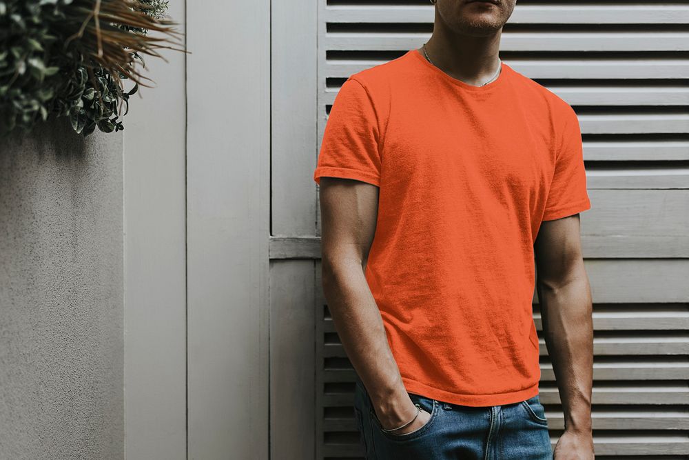 Men's orange t-shirt, blank design space