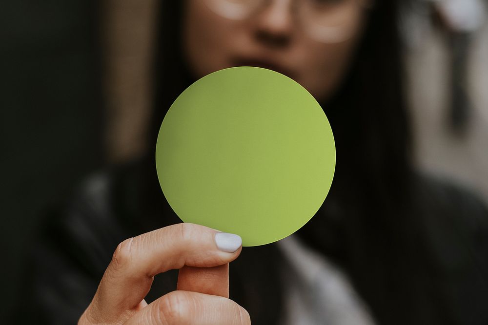 Green circle sticker, realistic paper with design space