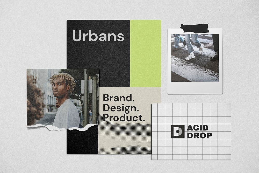 Mood board mockup, urban branding psd