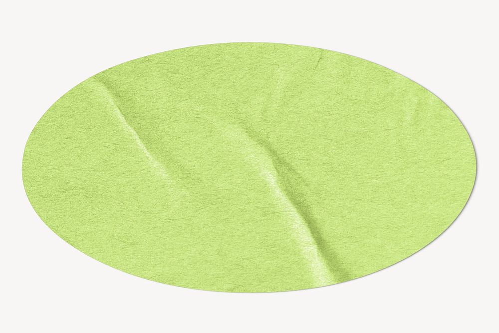 Green oval sticker, realistic paper with design space