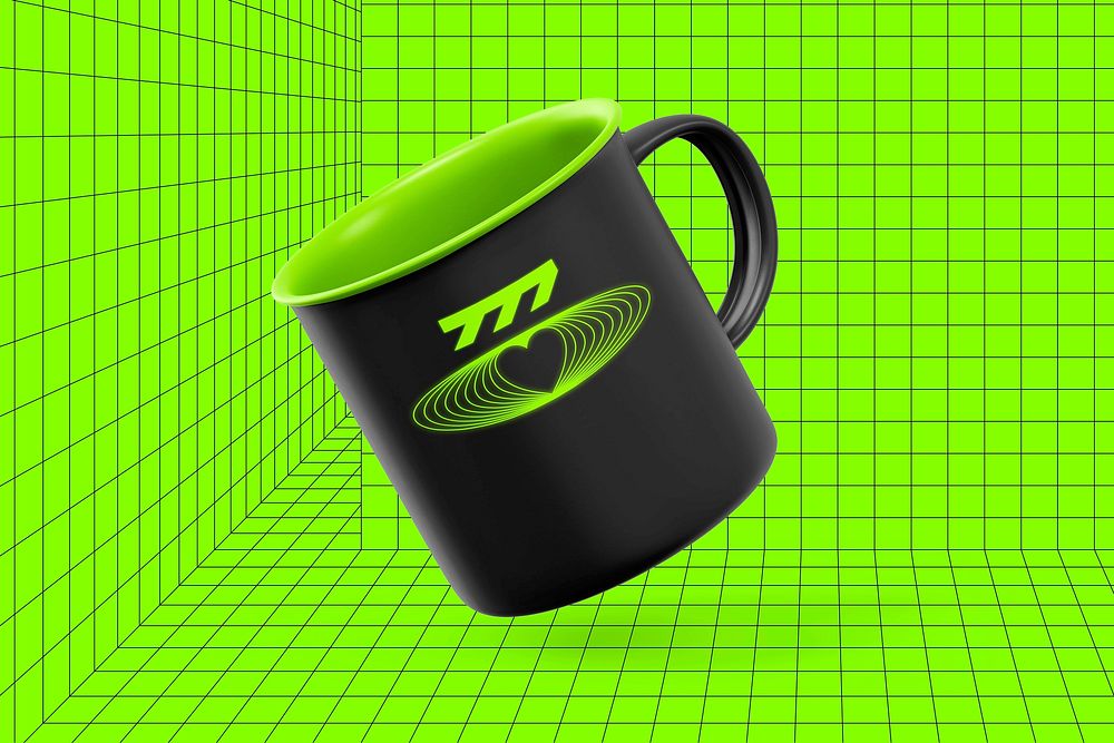 Coffee mug, green Y2K retro design